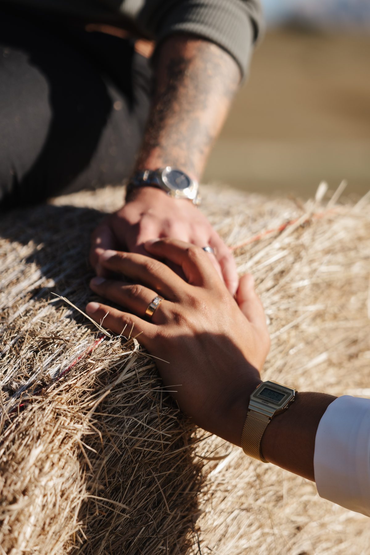 Hands on a hay bale on the Plätzwiese